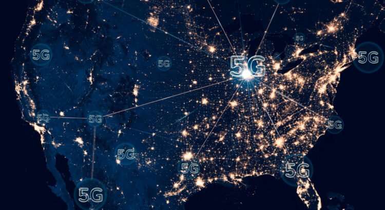 Imagem que mostra um mapa com diversas cidades sendo conectadas com a tecnologia 5G
